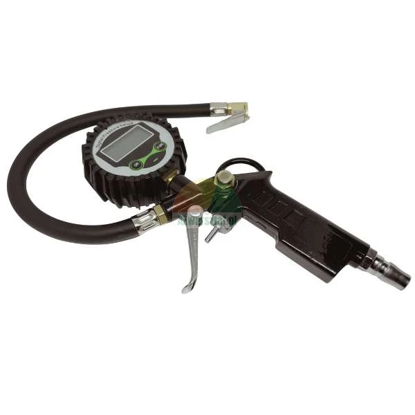 Digitaler Reifenfüller mit Manometer und flexiblem Schlauch.