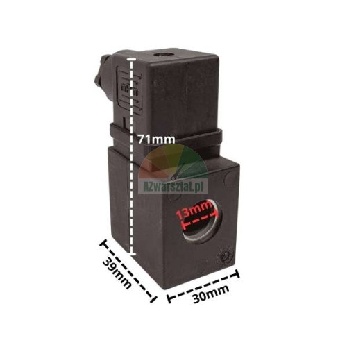 DC24 Hubspule mit Abmessungen 71x39x30 mm und 13 mm Bohrung.
