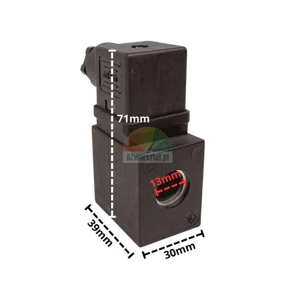 DC24 Hubspule mit Abmessungen 71x39x30 mm und 13 mm Bohrung.