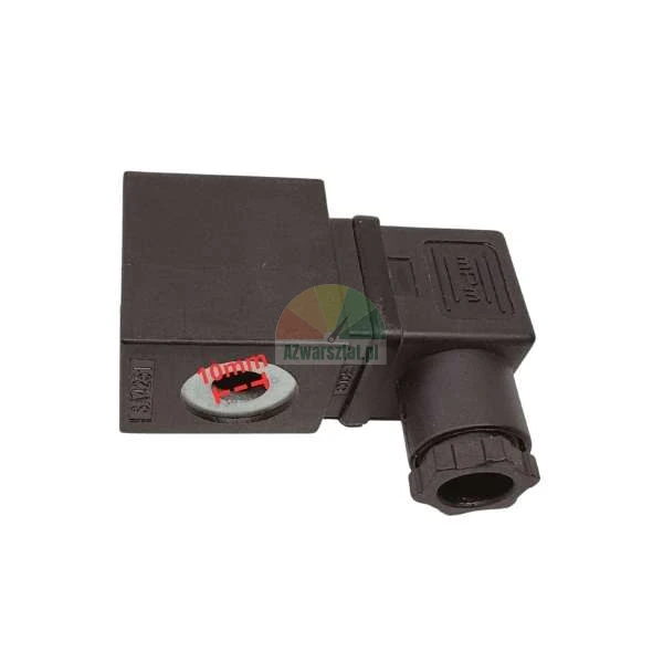 Schwarze Magnetventilspule mit MPM-Stecker, Lochdurchmesser 10mm.