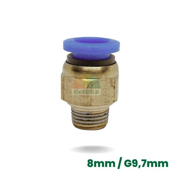 Pneumatische Steckverschraubung aus Messing für 8mm Schlauch mit 9,7mm Gewinde