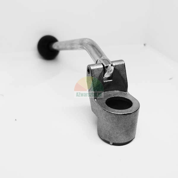 Metall-Handhebel mit schwarzem Knauf, montiert in einem Metallsockel auf weißem Hintergrund.