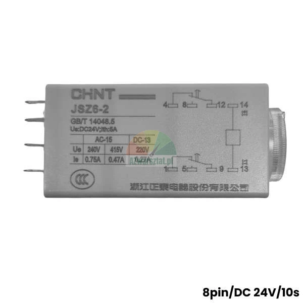 Zeitrelais CHNT JSZ6-2 DC 24V 10s 8 PIN Seitenansicht mit Schaltplan