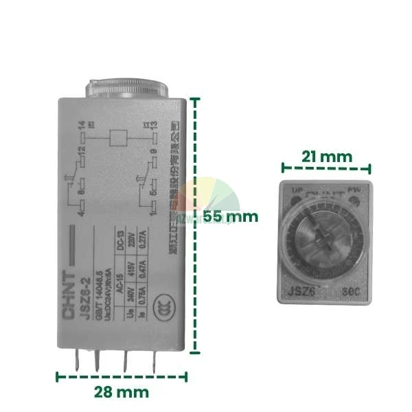 Zeitrelais DC 24V 10s 8 PIN mit Abmessungen