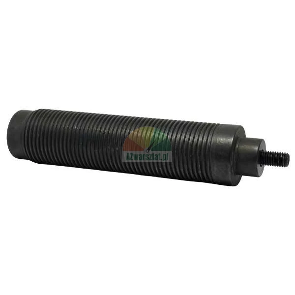 Robuste Metall-Gewindespindel mit kleiner Gewindespitze auf weißem Hintergrund.