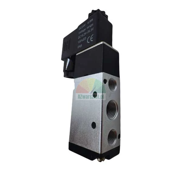 Pneumatisches Magnetventil DC24V mit schwarzer Spule und silbernem Gehäuse.