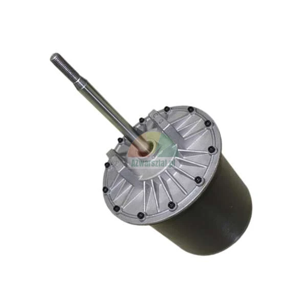 Industrieller Metallantrieb mit einer Gewindekolbenstange und einem verschraubten Flansch.
