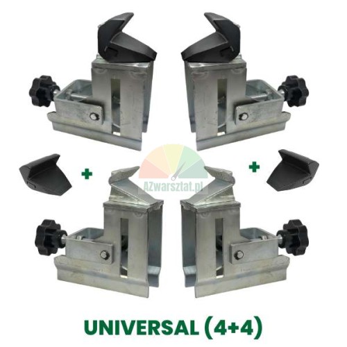 Set aus 4 Motorrad-Reifenmontiermaschinen-Spannbackenadaptern Typ B und 4 Kunststoffabdeckungen.