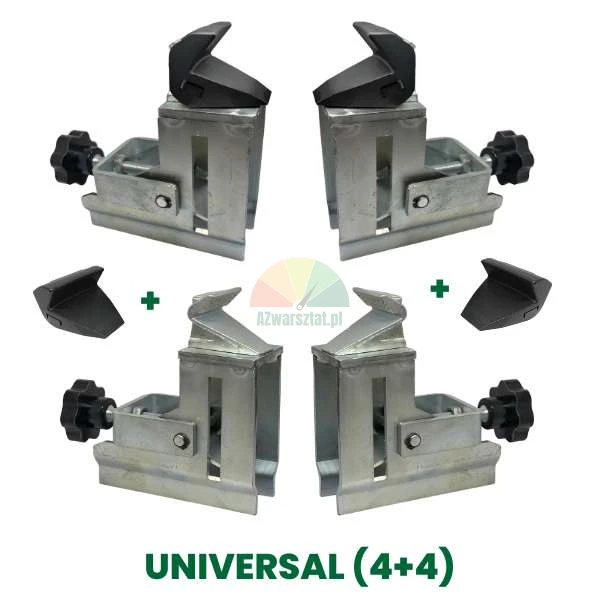 Set aus 4 Motorrad-Reifenmontiermaschinen-Spannbackenadaptern Typ B und 4 Kunststoffabdeckungen.