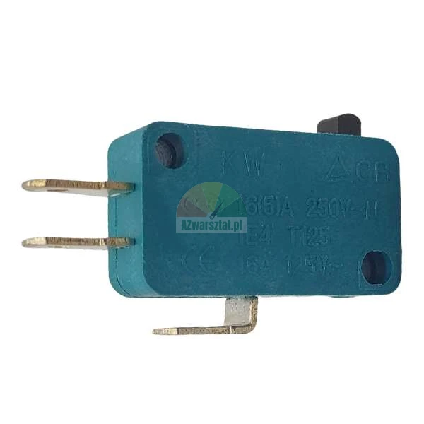 Mikroschalter KW ACE 16A 250V mit blauem Gehäuse und drei Anschlüssen.