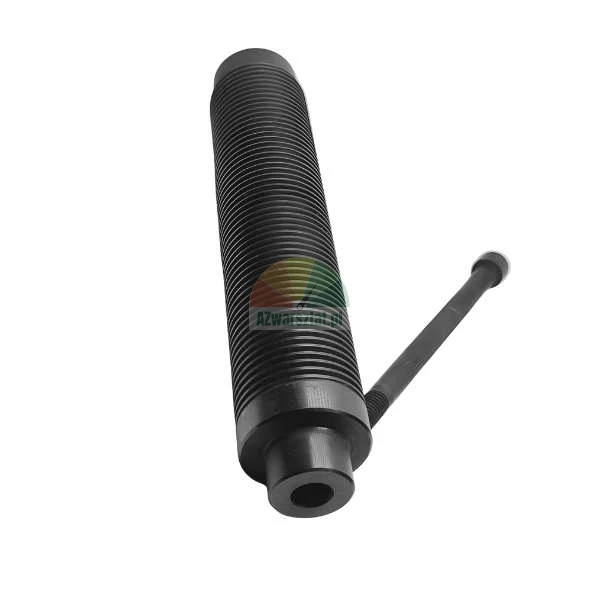Schwarzes zylindrisches Metallbauteil mit Außengewinde und einem Querstift.