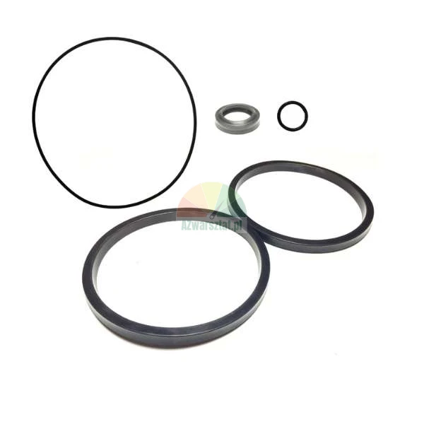 Set aus schwarzen Gummidichtungen und O-Ringen auf weißem Hintergrund.