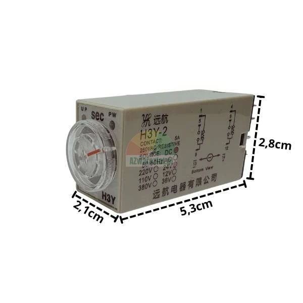 Zeitrelais H3Y-2 DC 24V 10s 8-polig mit Abmessungen