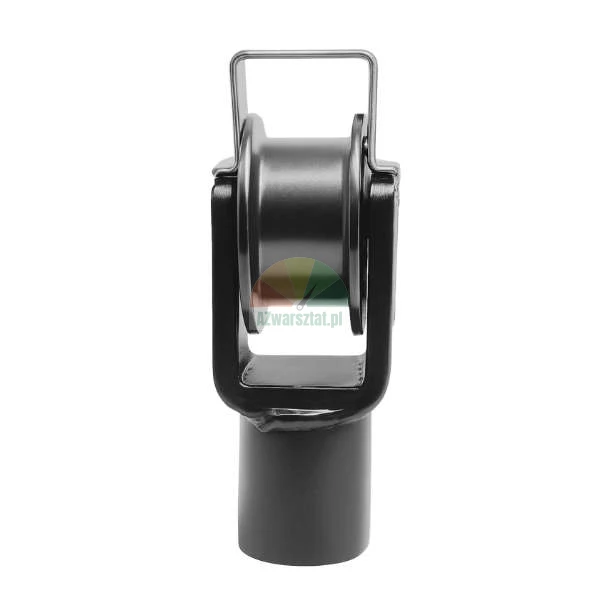 Schwarze Kabelführungsrolle aus Metall für Kabel und Seile mit zylindrischer Halterung.