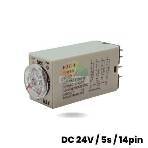 Zeitrelais H3Y-4 DC 24V 5s 14-polig mit transparentem Einstellrad und sichtbarem Anschlussplan