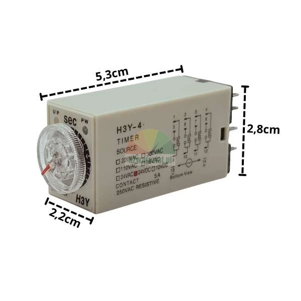 Zeitrelais H3Y-4 DC 24V 5s 14-polig mit Abmessungen
