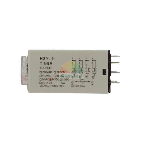 Zeitrelais H3Y-4 mit Schaltplan und technischen Daten auf dem Gehäuse.