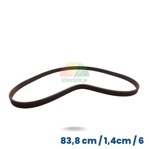 Schwarzer Antriebsriemen für Auswuchtmaschine, 83,8 cm Länge und 1,4 cm Breite mit 6 Rippen und 5 Rillen.