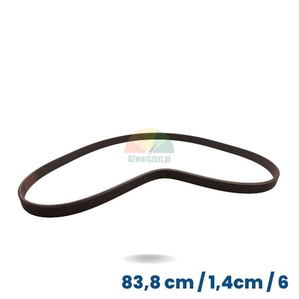 Schwarzer Antriebsriemen für Auswuchtmaschine, 83,8 cm Länge und 1,4 cm Breite mit 6 Rippen und 5 Rillen.