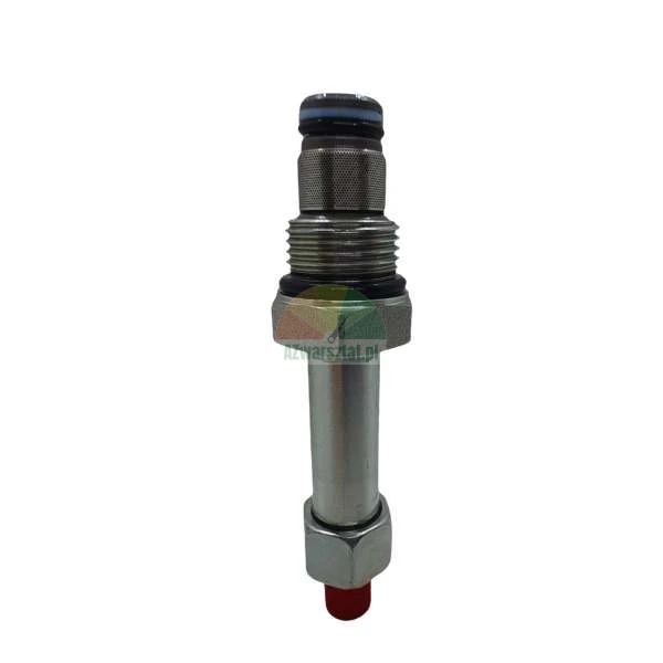 Hydraulik-Einschraubventil aus Metall mit O-Ring-Dichtungen und einer roten Schutzkappe