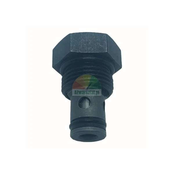 Metallisches Hydraulikventil mit O-Ring-Dichtung und Sechskantkopf.