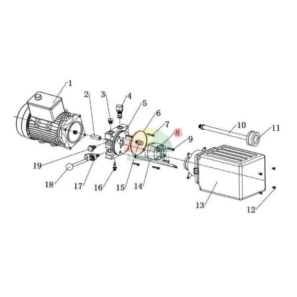 Explosionszeichnung einer Hydraulikpumpe mit hervorgehobener Komponente Nummer 8.