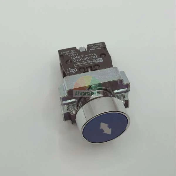 Blauer Drucktaster mit Auf-Ab-Pfeilsymbol und Kontaktblock ZB2-BE101C.