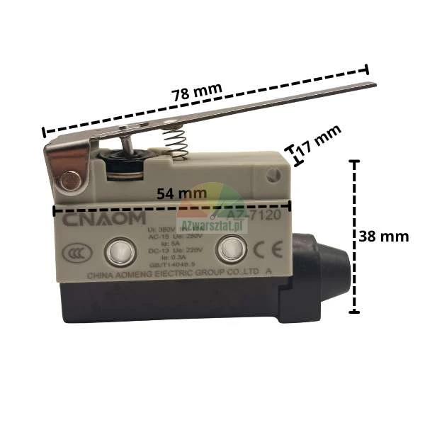 Hebelsensorschalter AZ-7120 mit Abmessungen auf dem Bild