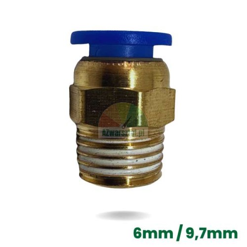 Pneumatik-Steckverbinder aus Messing für 6mm Schlauch mit 9,7mm Gewinde und blauem Lösering
