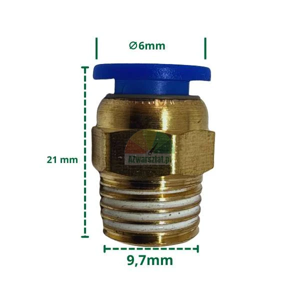 Pneumatischer Anschluss für 6mm Schlauch und 9,7mm Gewinde