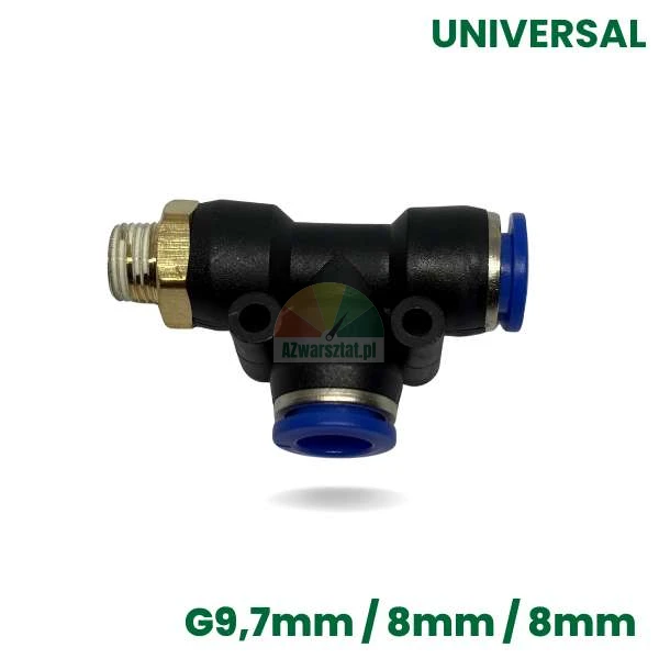 Pneumatische T-Verschraubung G9.7mm / 8mm / 8mm, schwarz und blau