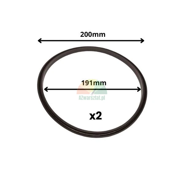 Schwarze Gummidichtung mit einem Außendurchmesser von 200mm und einem Innendurchmesser von 191mm, 2er-Set.