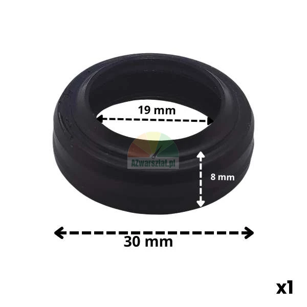 Schwarze Gummidichtung mit Abmessungen: Innendurchmesser 19 mm, Außendurchmesser 30 mm, Höhe 8 mm.