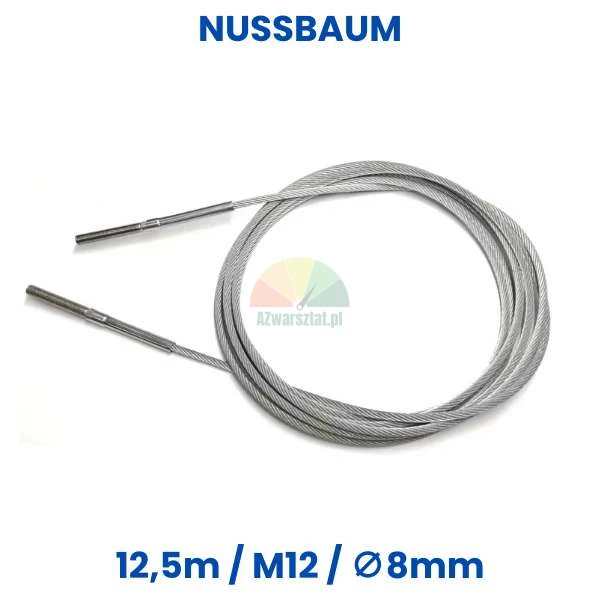 Ersatz-Stahlseil für Nussbaum Hebebühne, 12,5m Länge, M12 Gewinde, 8mm Durchmesser