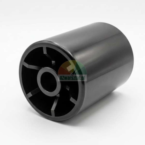 Breite schwarze Druckrolle aus Kunststoff mit sichtbaren Innenrippen.