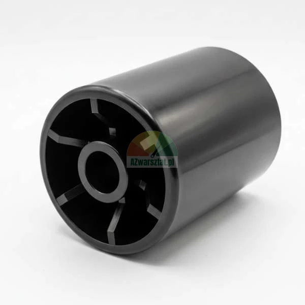 Breite schwarze Druckrolle aus Kunststoff mit sichtbaren Innenrippen.