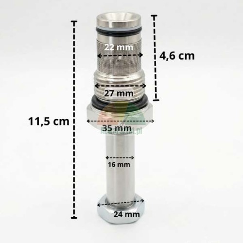 Senkventil für Magnetspule 16mm / G27mm mit Maßen