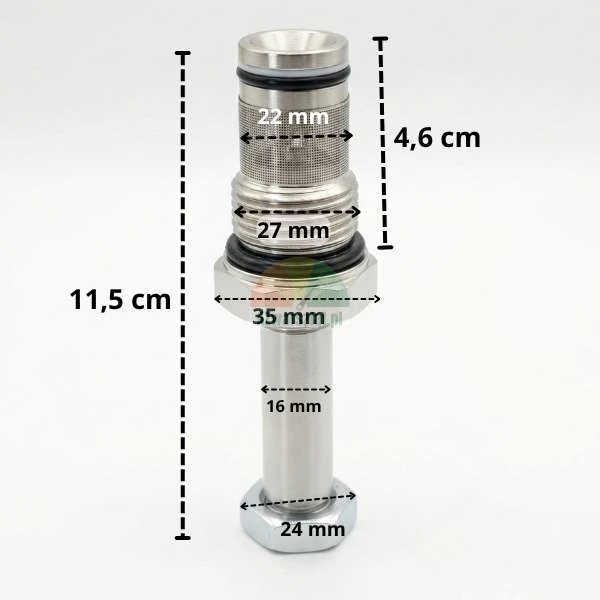 Senkventil für Magnetspule 16mm / G27mm mit Maßen