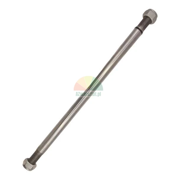 Lange Metallachse mit Gewindeenden und Muttern auf beiden Seiten.