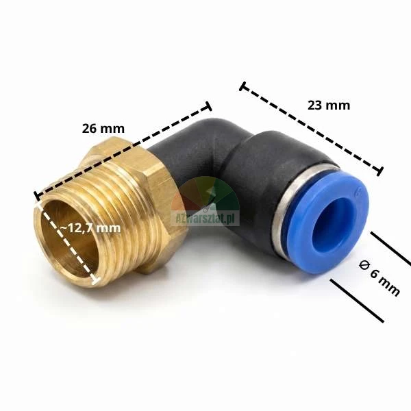 L-Pneumatik-Winkelverschraubung, 12,7mm Gewinde, 6mm Steckanschluss