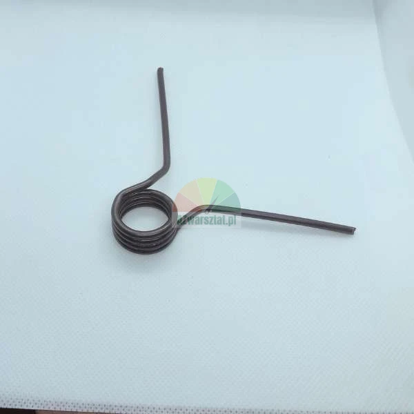 Torsionsfeder aus Metall mit zwei Schenkeln auf hellem Hintergrund.