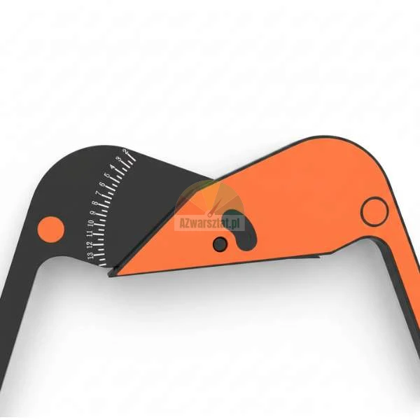 Nahaufnahme eines orange-schwarzen Messwerkzeugs mit einer numerischen Skala.