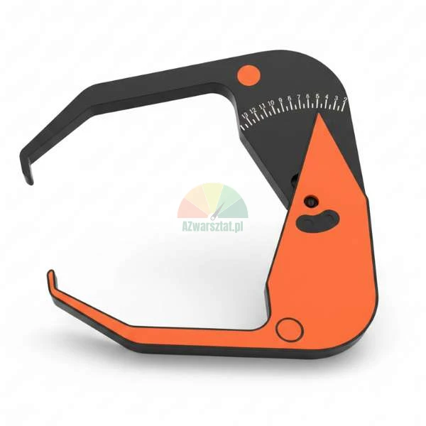 Körperfettzange zur Messung der Hautfalten, schwarz-orangefarbenes Design mit Skala.