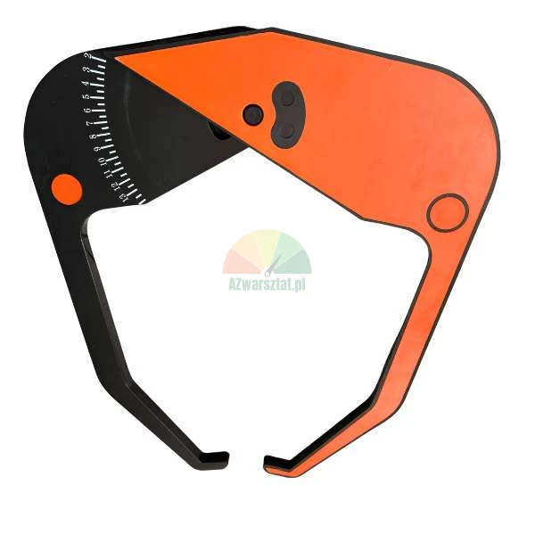 Professioneller Hautfaltenmesser zur Körperfettmessung, schwarz und orange mit einer deutlichen Skala auf weißem Hintergrund.