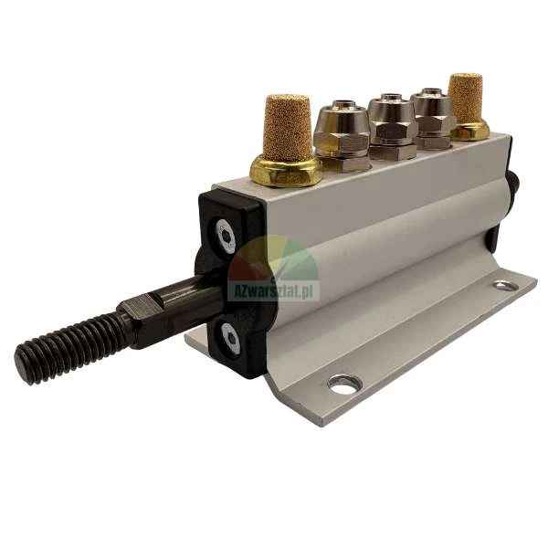 Pneumatikzylinder mit Luftanschlüssen und Schalldämpfern, Aluminiumgehäuse und Gewindekolbenstange