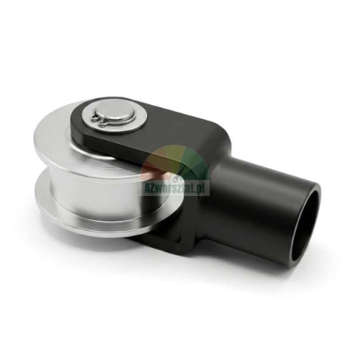 Umlenkrolle für Zweisäulen-Hebebühne mit 36mm Halterung, Kettenrad in schwarzem Haltebock.