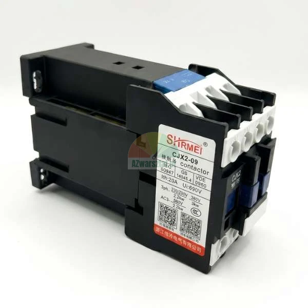SHIRMEI CJX2-09 elektrisches Schütz in Schwarz mit weißem Typenschild und blauem Element.