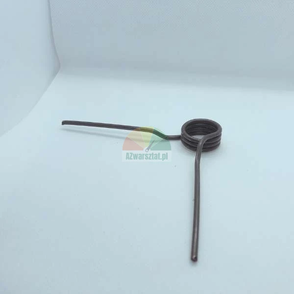 Metall-Torsionsfeder mit zwei Armen auf hellem Hintergrund.
