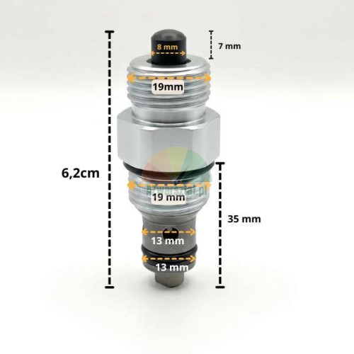 Sicherheitsventil (Rückschlagventil) für Hebebühne 14mm / G19 mit technischen Maßen