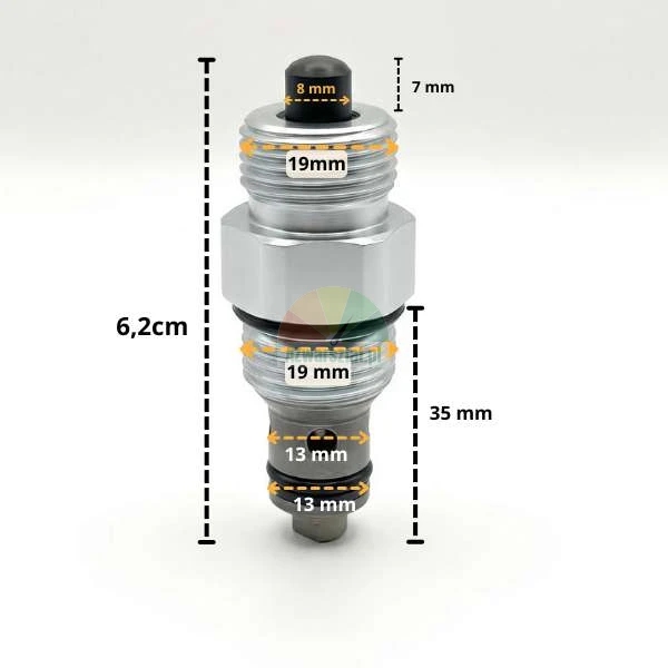 Sicherheitsventil (Rückschlagventil) für Hebebühne 14mm / G19 mit technischen Maßen